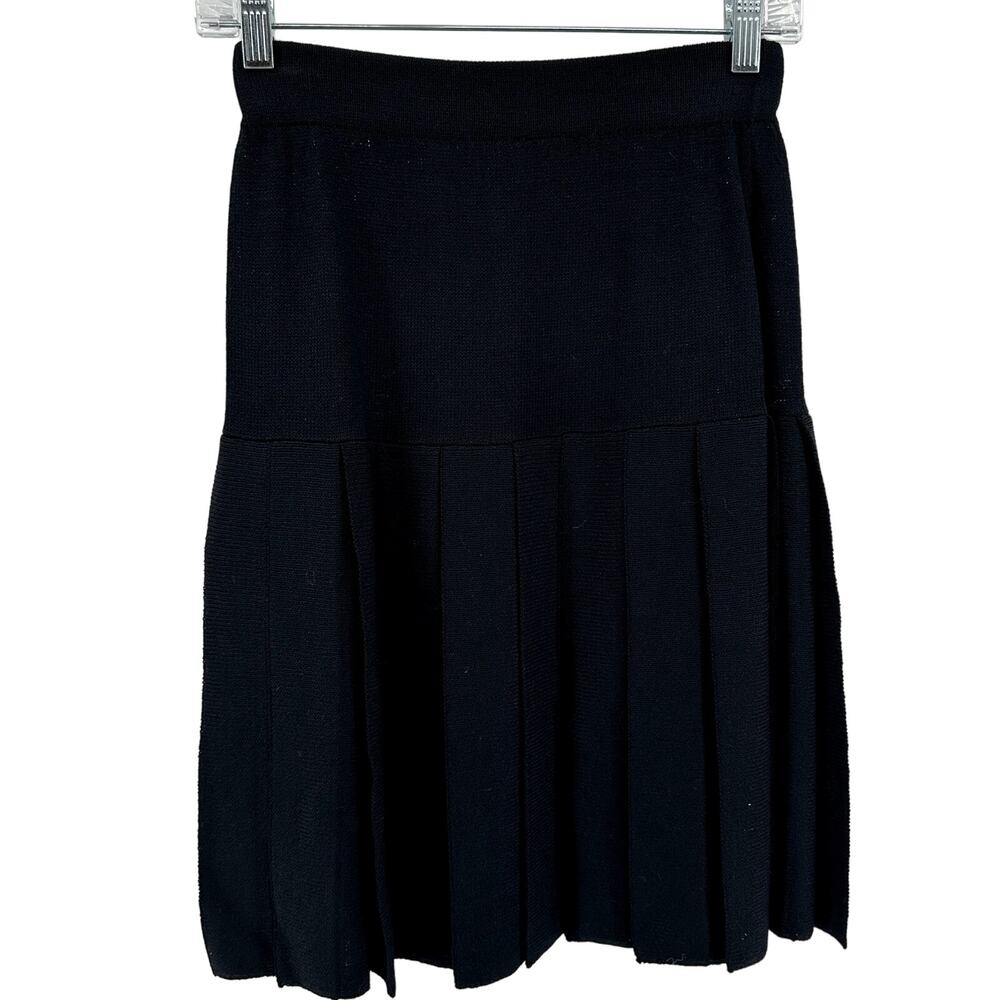 St.John Collection Santana Knit Pleated Skirt Stretch Knee Length USA Black 8